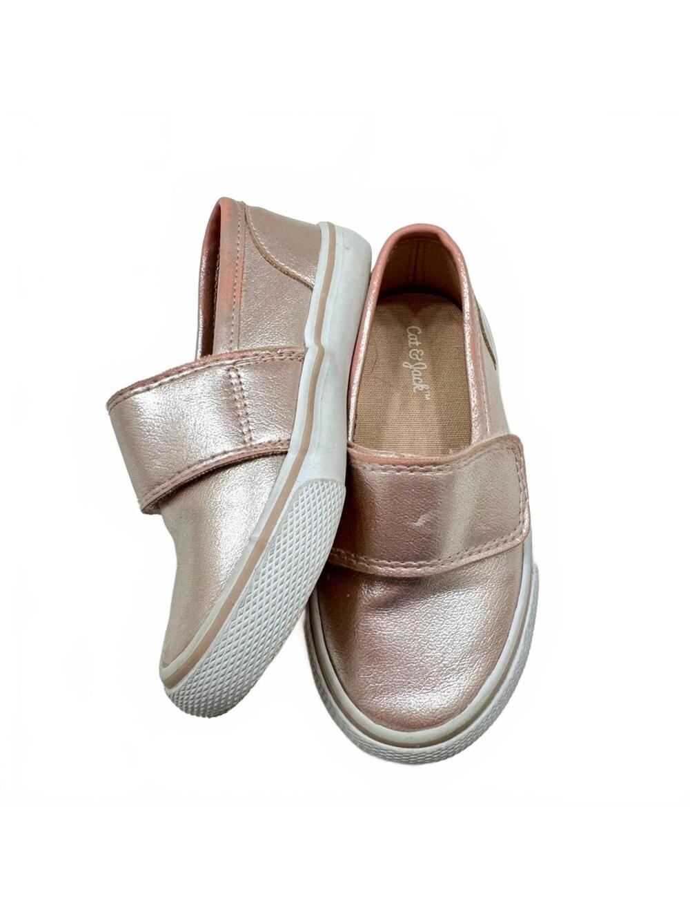 Cat & Jack Metallic Champagne Pink Velcro Slip-on Girls Shoes- Size 6 - Picture 2 of 6
